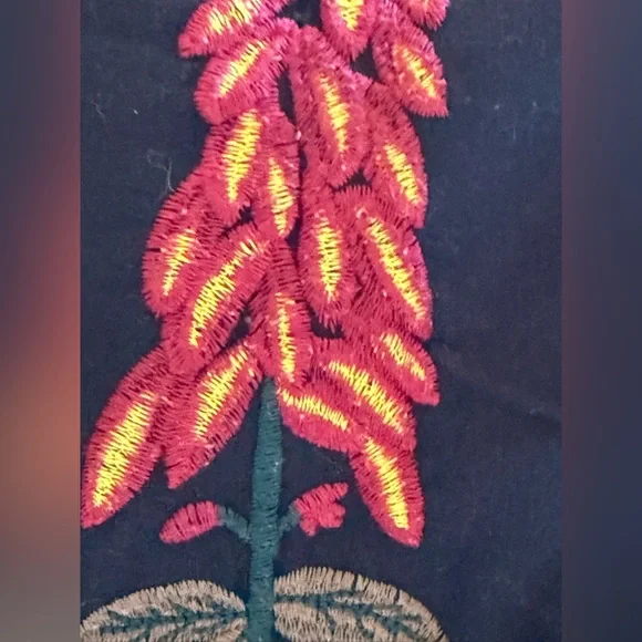 Black Floral Embroidered Tunic Oversized Midi Dress Cotton Linen‎ Lagonlook XL - Picture 12 of 14